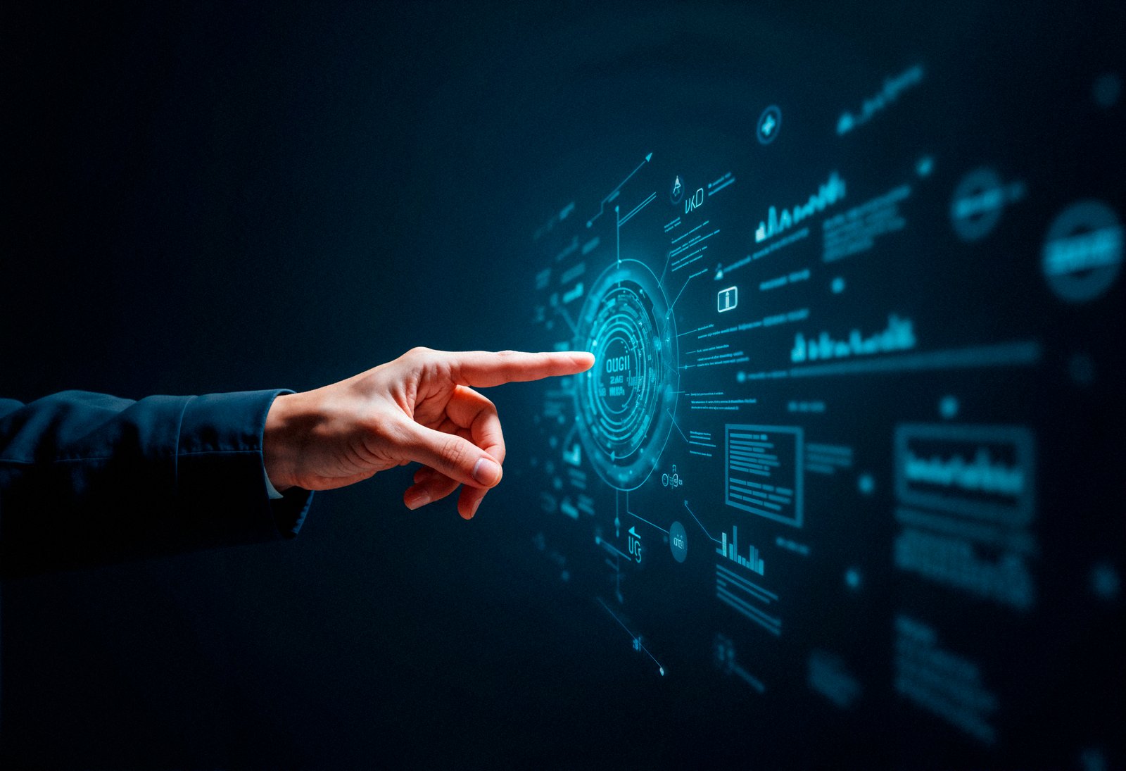 Data analyst working with multiple screens displaying charts and graphs